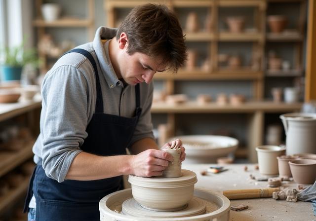 Ceramicist working independently during open studio session in Dublin 2